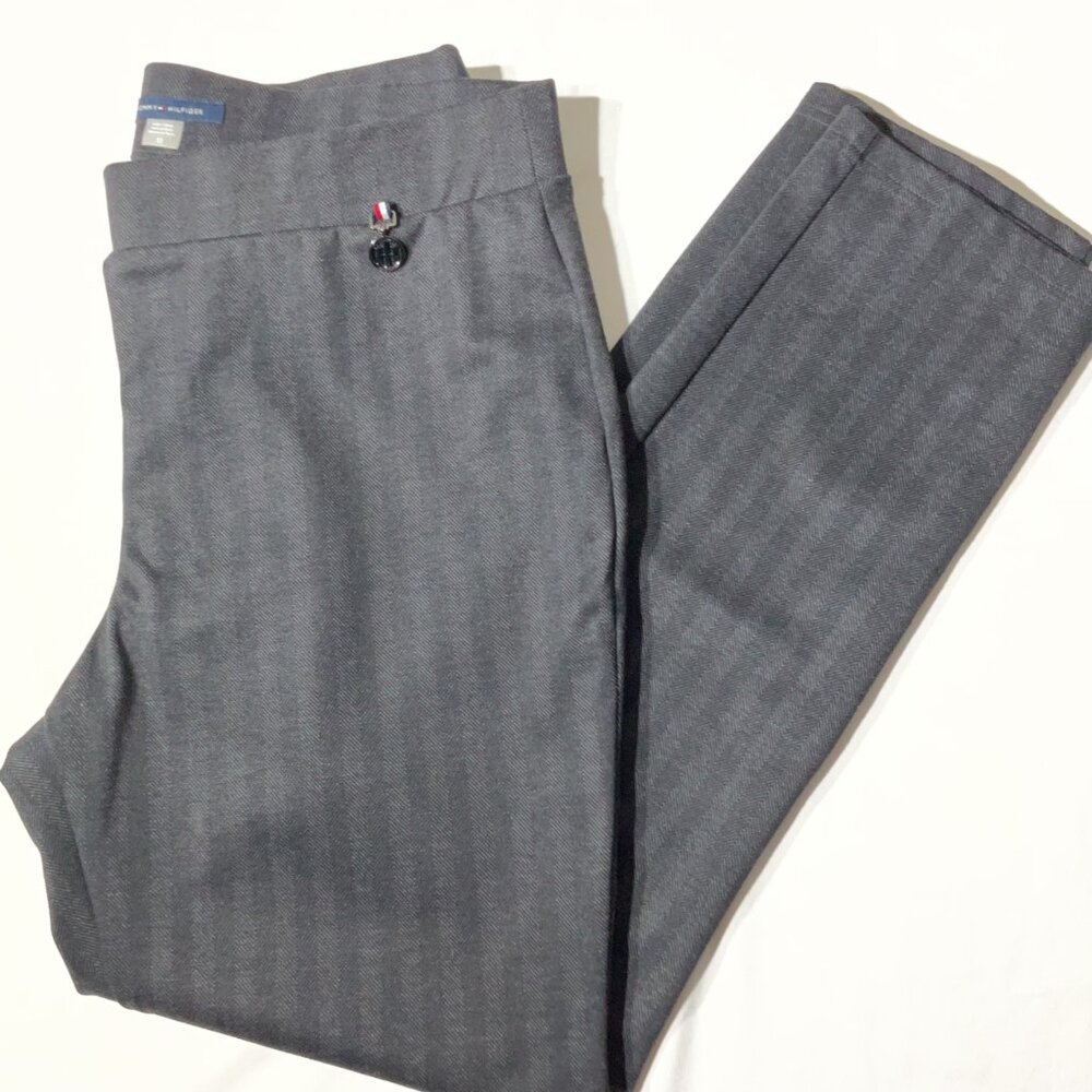 Tommy Hilfiger Womens Gray Pinstripe Dress Pants Size 12 Herringbone Pattern Wor